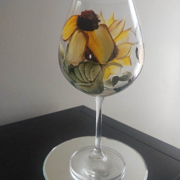 Other - Hand-painted Sunflower Stemmed Wine Glass